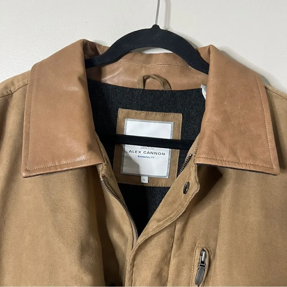 Alex Cannon Men’s Tan Wool Lined Faux‎ Suede Zip Snap Down Jacket Size Large